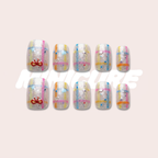 Candy Confetti – Nude-Pink Grid Short Square Press-On Nails (Mirror Powder Metallic Sheen, Y2K Sweet-Cool)