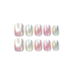 Bubblegum Aurora – Nude Base Iridescent Gradient Short Square Press-On Nails (Aurora Powder + Mirror Powder)