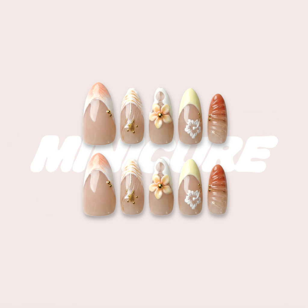 Vanilla Blossom – Plumeria Tropical Almond Press-On Nails (Medium Length)