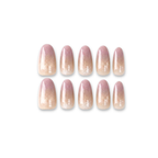 lum Kiss (Medium) – Lilac-to-Beige Gradient Medium Oval Press-On Nails (Holographic Powder Glow)