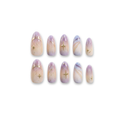Purple Cosmos – Nude-Pink to Smoky Purple Long Oval Press-On Nails (Gold Foil + Iridescent Shimmer)