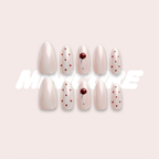 Cherry Chill – Y2K Cherry Polka Dot Long Oval Press-On Nails (Iridescent Pastel Glow)