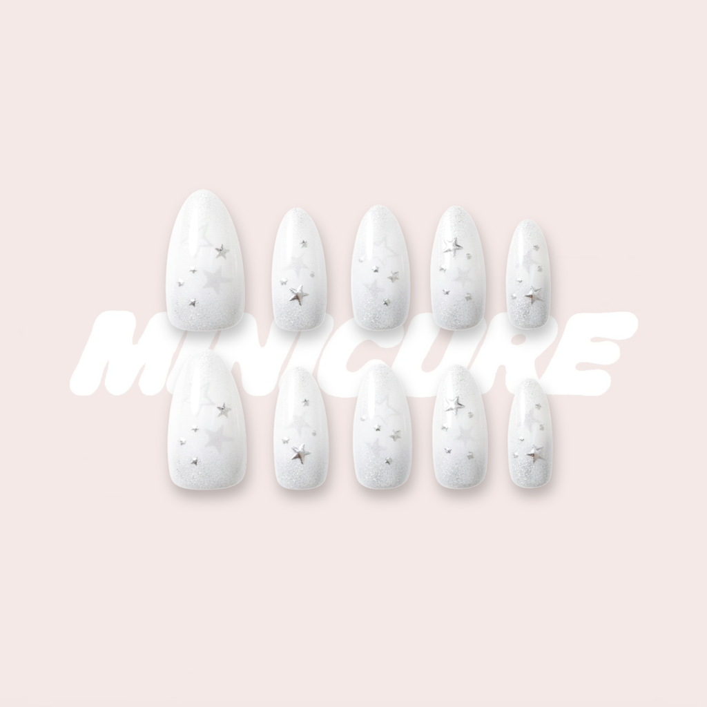 Silver Starlight – Silver Shimmer “Starry” Press-On Nails (High-Impact Sparkle Look)
