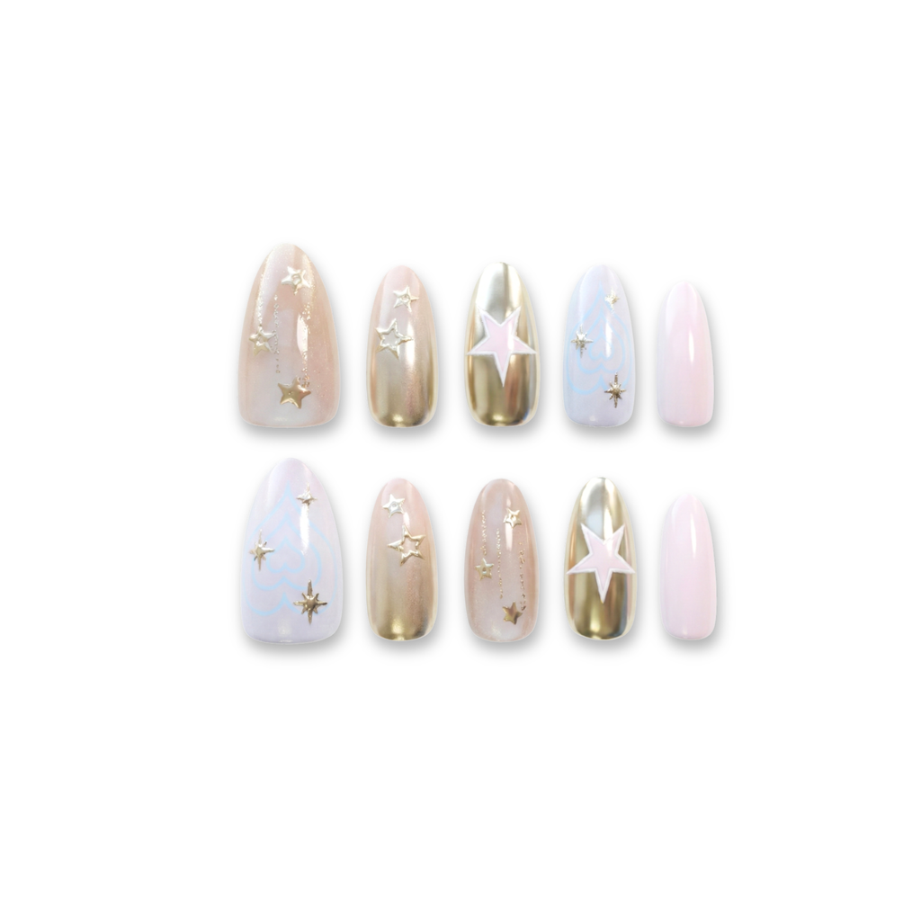 Twinkle Heart – Sparkly Heart Press-On Nails (Shimmer / Starry Glow Look)