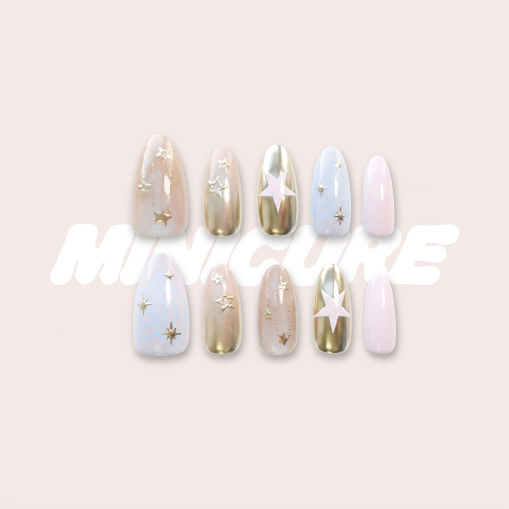Twinkle Heart – Sparkly Heart Press-On Nails (Shimmer / Starry Glow Look)