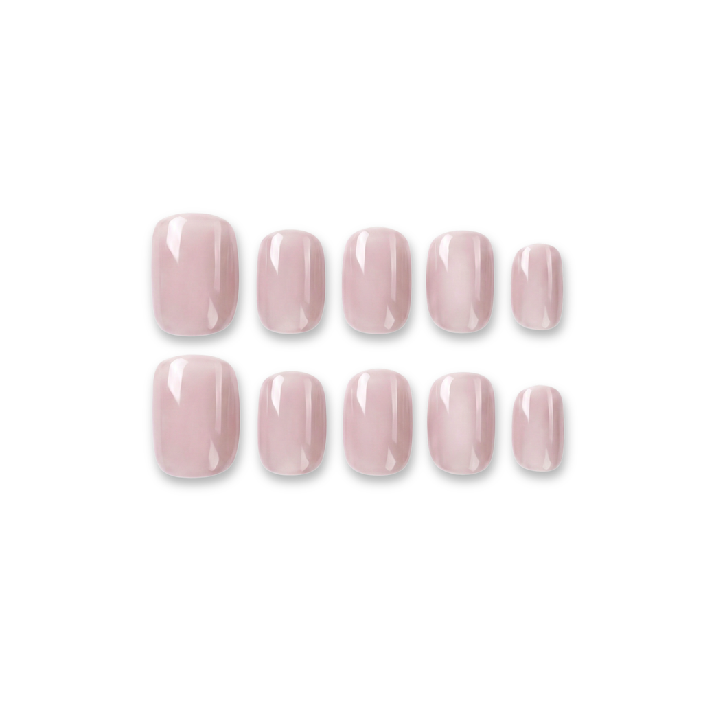 Soft Pulse – Minimalist Mist Pink Short Oval Press-On Nails (Pearl Satin Finish)