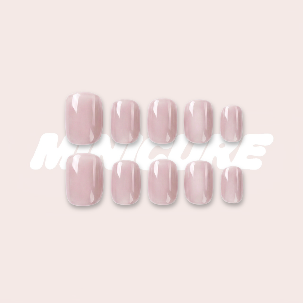Soft Pulse – Minimalist Mist Pink Short Oval Press-On Nails (Pearl Satin Finish)