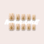 Solar Cross – Champagne Gold Glitter Short Square Press-On Nails (Mirror Powder + Crackle Texture)
