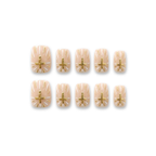 Solar Cross – Champagne Gold Glitter Short Square Press-On Nails (Mirror Powder + Crackle Texture)