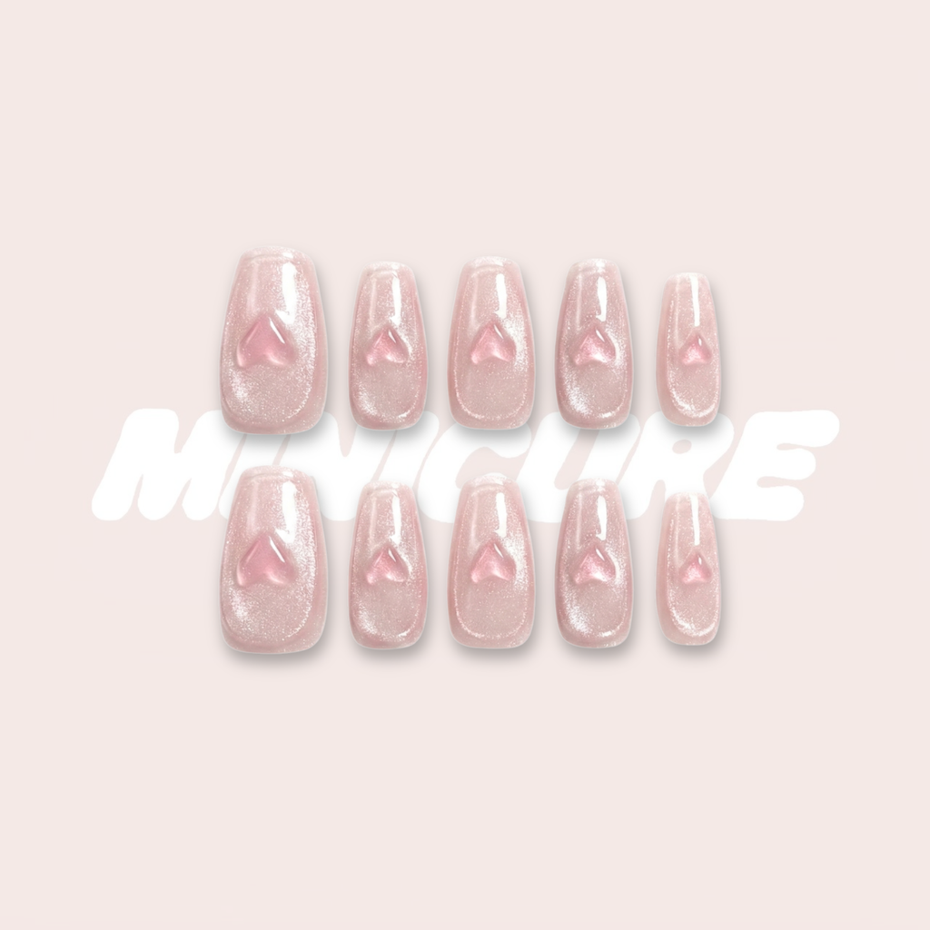 Moonlit Heart – Icy Sheer Nude “Milk Tea” Medium Oval Press-On Nails (Pattern-Free High Gloss)