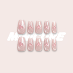 Moonlit Heart – Icy Sheer Nude “Milk Tea” Medium Oval Press-On Nails (Pattern-Free High Gloss)