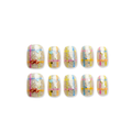 Candy Confetti – Nude-Pink Grid Short Square Press-On Nails (Mirror Powder Metallic Sheen, Y2K Sweet-Cool)