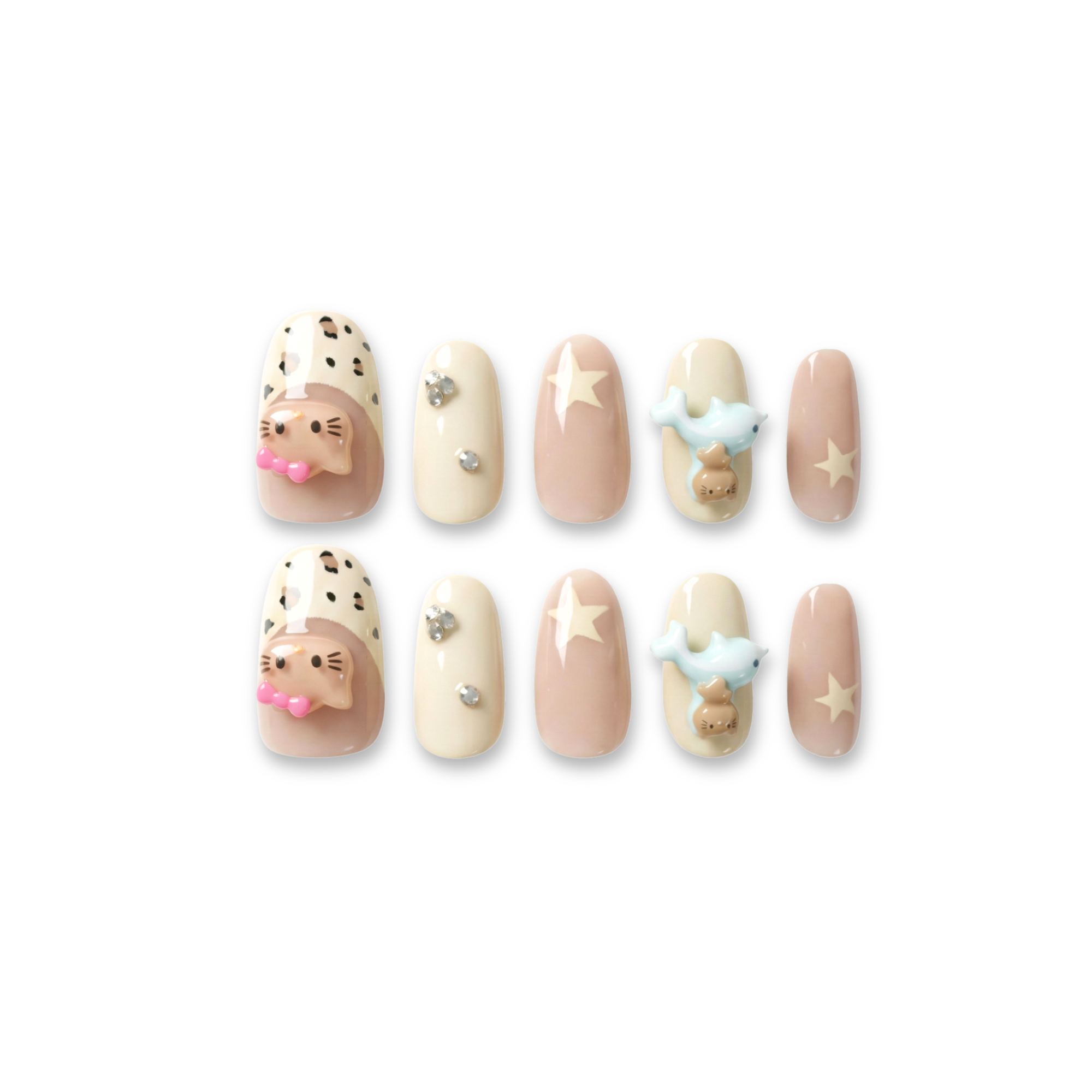 Kitty Splash – Cute “Kitty” Splash Press-On Nails (Playful, Photo-Ready Set)