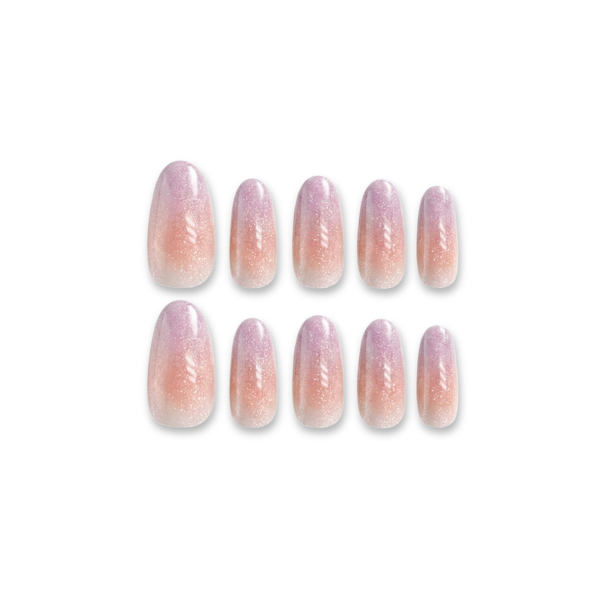 Plum Kiss (Long) – Pink-Brown to Smoky Purple Long Oval Press-On Nails (Iridescent + Fine Glitter Shimmer)