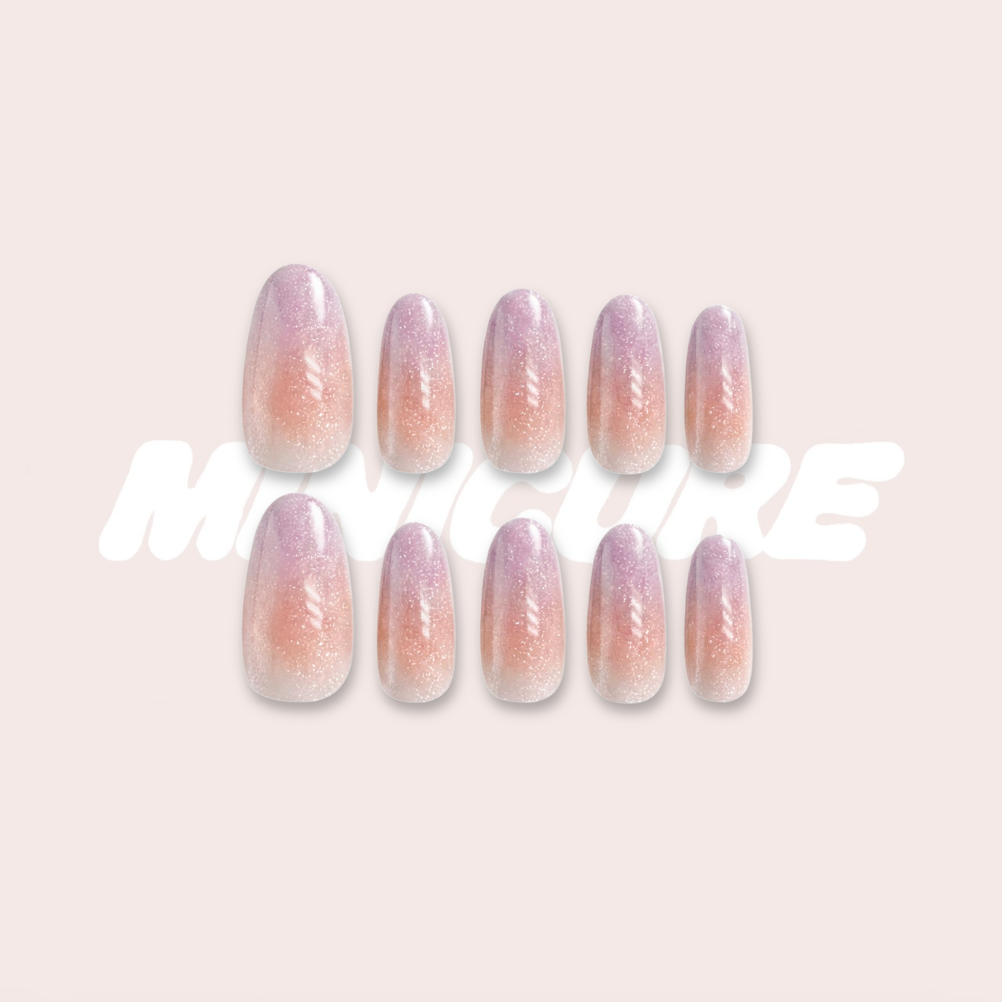 Plum Kiss (Long) – Pink-Brown to Smoky Purple Long Oval Press-On Nails (Iridescent + Fine Glitter Shimmer)