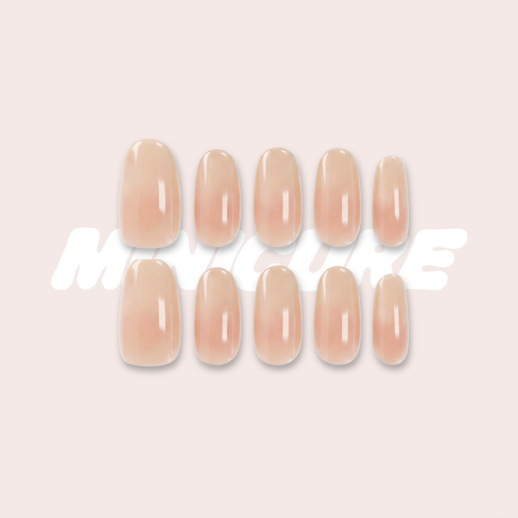 Moonstone Glow – Apricot Pink Medium Oval Press-On Nails (Pearl Powder Luminous Pearlescent Sheen)