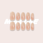 Moonstone Glow – Apricot Pink Medium Oval Press-On Nails (Pearl Powder Luminous Pearlescent Sheen)