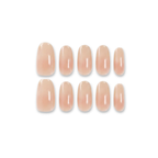 Moonstone Glow – Apricot Pink Medium Oval Press-On Nails (Pearl Powder Luminous Pearlescent Sheen)