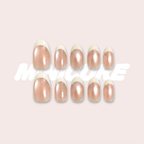 Moonlight Prism – Nude Base & Off-White French Tip Medium Oval Press-On Nails (Pearl Powder Soft Metallic Sheen)