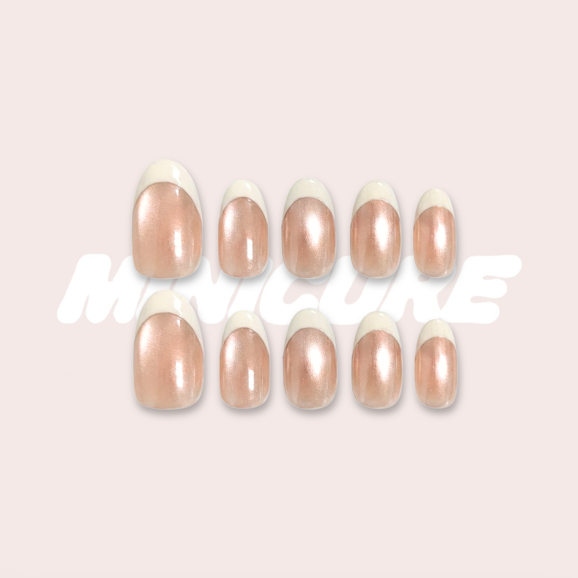 Moonlight Prism – Nude Base & Off-White French Tip Medium Oval Press-On Nails (Pearl Powder Soft Metallic Sheen)