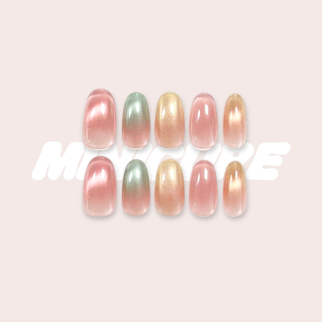 Pearl Aura - Pastel Aura Round Press-On Nails (Medium - Long)