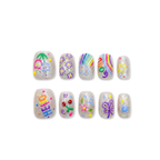 Moonlight Splash – Whimsical Rainbow Cloud Short Square Press-On Nails (Sequin + Glitter Layered Finish)
