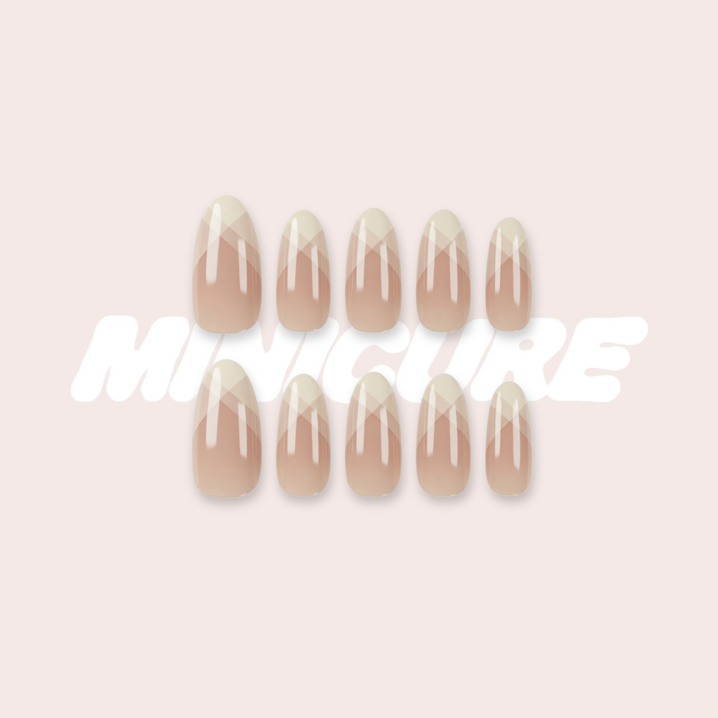 V-French - Minimalist Neutral Chevron Almond Press-On Nails (Medium - Long)