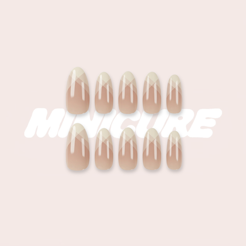 V-French - Minimalist Neutral Chevron Almond Press-On Nails (Medium - Long)
