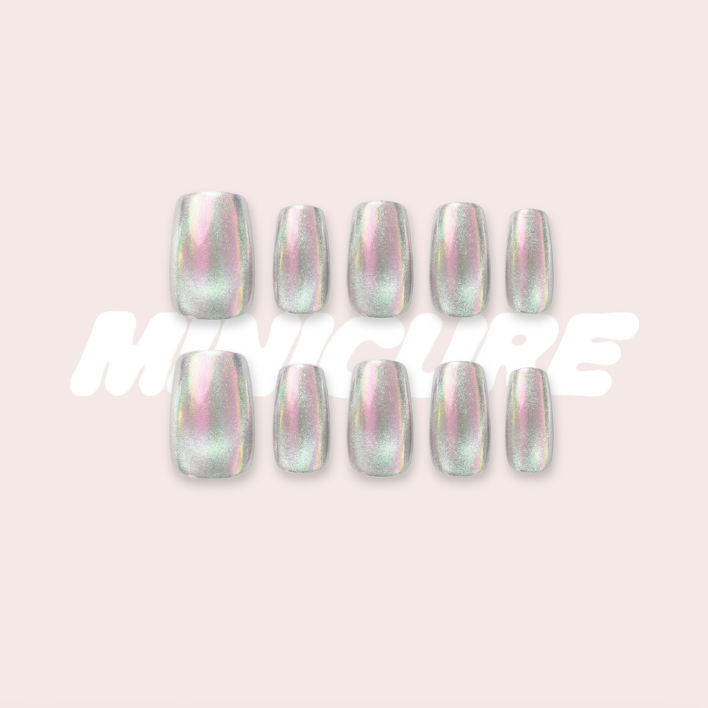 Silver Unicorn - Holographic Chrome Square Press-On Nails (Short)
