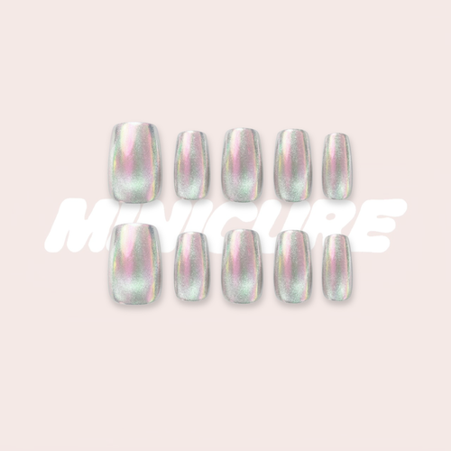 Silver Unicorn - Holographic Chrome Square Press-On Nails (Short)