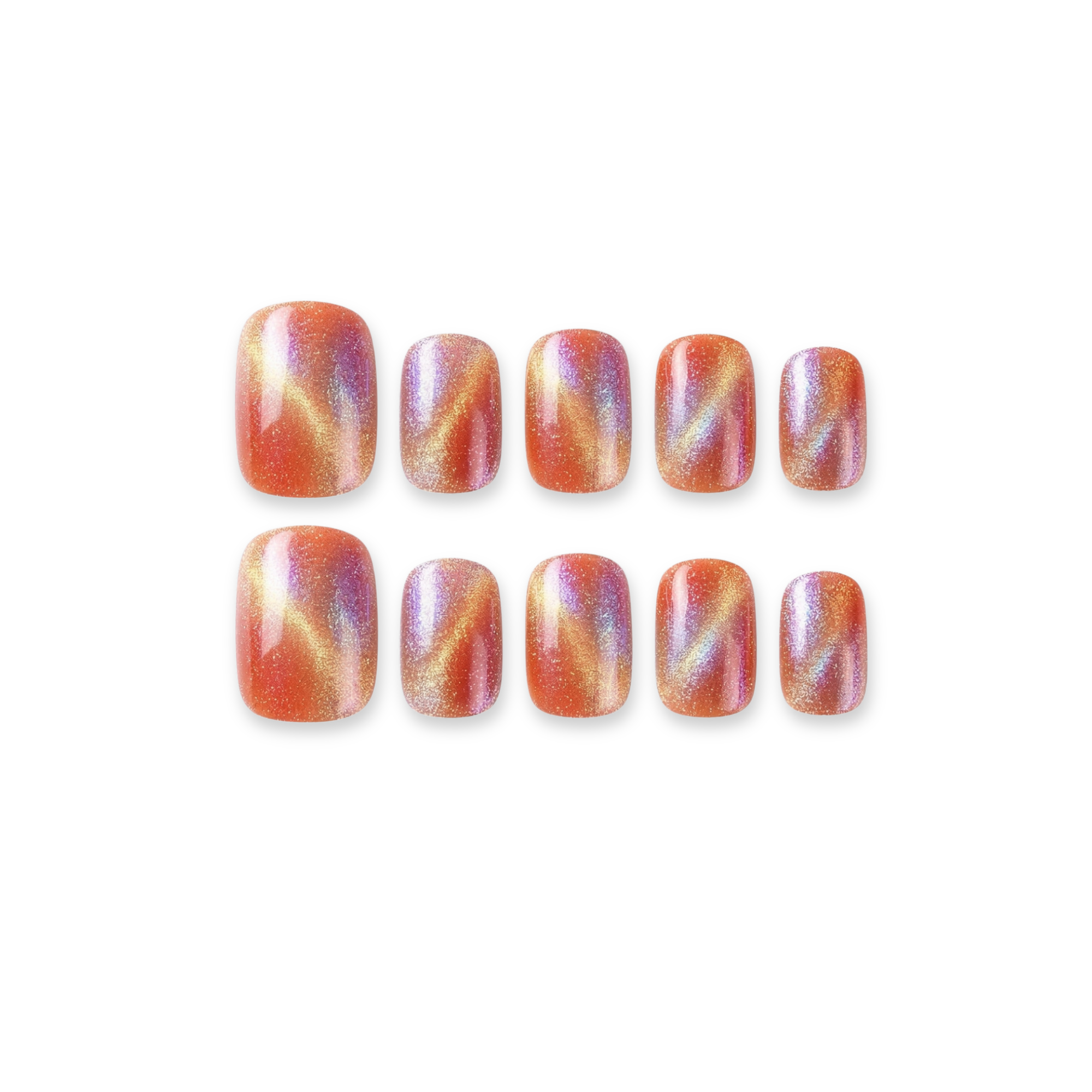 Multichrome Aura - Sunset Rainbow Cat Eye Square Press-On Nails (Short)