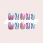 Bubblegum Aurora – Nude Base Iridescent Gradient Short Square Press-On Nails (Aurora Powder + Mirror Powder)
