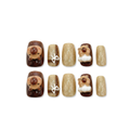 Capybara Surprise – Caramel-to-Brown Gradient Short Square Press-On Nails (3D Capybara + Bow, Cat-Eye Gel + Glitter)