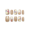 Daisy Whisper – Oil-Painting Daisy Short Oval Press-On Nails (Milk Coffee + Light Gold Satin, Pearl Powder + Matte)