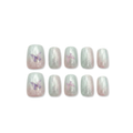 Butterfly Haze – Pink-Green Gradient Short Square Press-On Nails (Butterfly Accents + Cat Eye Shimmer)
