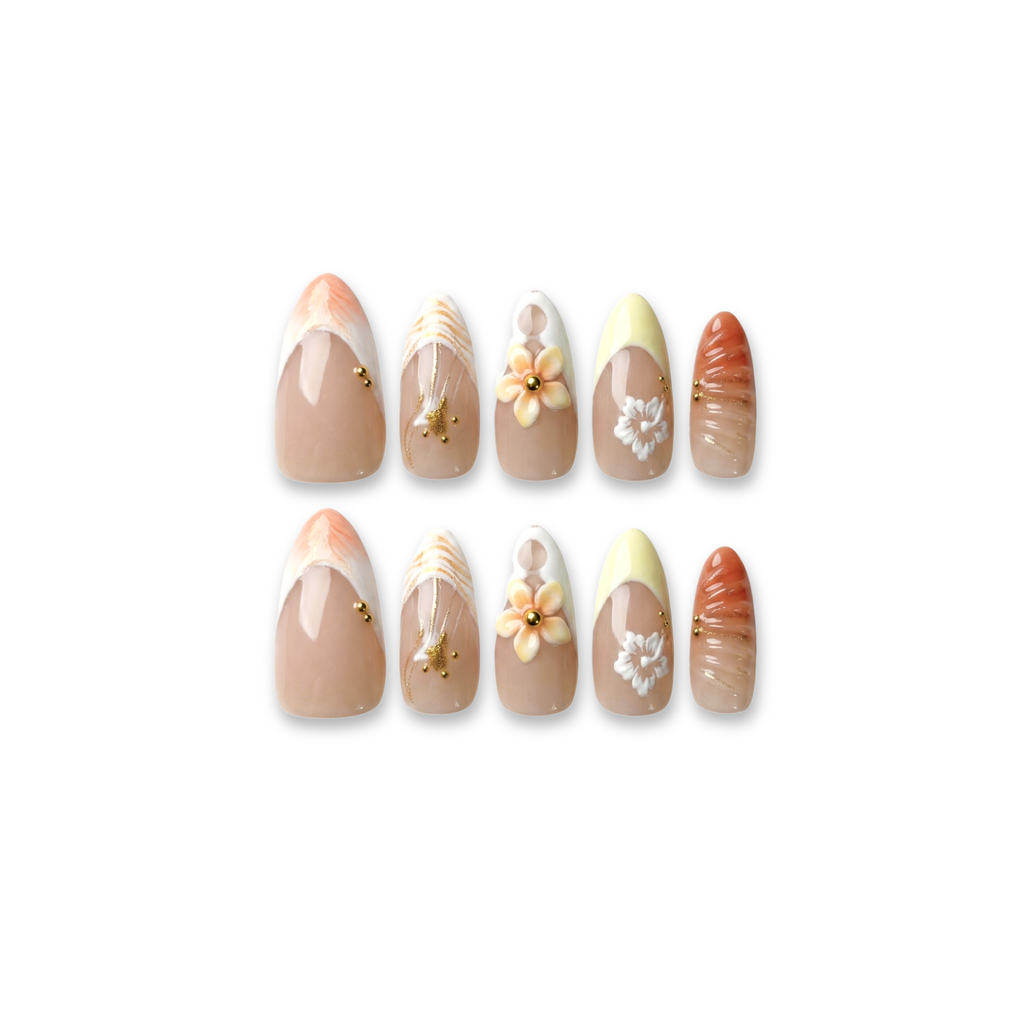 Vanilla Blossom – Plumeria Tropical Almond Press-On Nails (Medium Length)