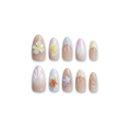 Dreamy Hawaii – Pink & Blue Color-Block Long Oval Press-On Nails (Starfish/Shell + Iridescent 3D Glow)