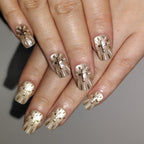 Solar Cross – Champagne Gold Glitter Short Square Press-On Nails (Mirror Powder + Crackle Texture)