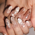 Seaside Ivory – Sheer Nude-Pink & Milky White Long Oval Press-On Nails (Satin Wave + Pearl Glow)
