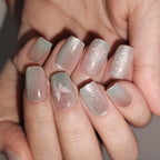 Butterfly Haze – Pink-Green Gradient Short Square Press-On Nails (Butterfly Accents + Cat Eye Shimmer)