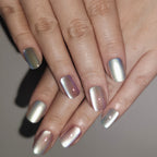 Bubblegum Aurora – Nude Base Iridescent Gradient Short Square Press-On Nails (Aurora Powder + Mirror Powder)