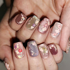Matte Bouquet – Dusty Rose & Taro Purple Short Square Press-On Nails (Matte + Pearl Glow)