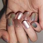 Bubblegum Aurora – Nude Base Iridescent Gradient Short Square Press-On Nails (Aurora Powder + Mirror Powder)