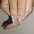 Moonlit Heart – Icy Sheer Nude “Milk Tea” Medium Oval Press-On Nails (Pattern-Free High Gloss)