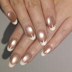 Moonlight Prism – Nude Base & Off-White French Tip Medium Oval Press-On Nails (Pearl Powder Soft Metallic Sheen)