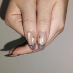 Purple Cosmos – Nude-Pink to Smoky Purple Long Oval Press-On Nails (Gold Foil + Iridescent Shimmer)