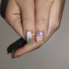 Moonlight Splash – Whimsical Rainbow Cloud Short Square Press-On Nails (Sequin + Glitter Layered Finish)
