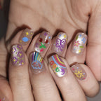 Moonlight Splash – Whimsical Rainbow Cloud Short Square Press-On Nails (Sequin + Glitter Layered Finish)