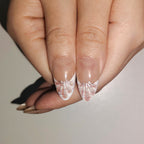 Seaside Ivory – Sheer Nude-Pink & Milky White Long Oval Press-On Nails (Satin Wave + Pearl Glow)