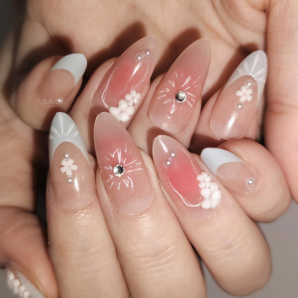 Aqua Bloom – Aqua Blue Floral Press-On Nails (Fresh “Water Garden” Look)